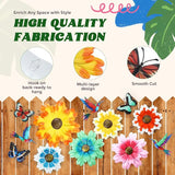 Colingmill 12 Pack Metal Flowers Butterfly Hummingbird Wall Art Decor 3D Metal Outdoor Wall Hanging Sculptures Decoration for Outdoor Garden Fence Yard Patio Indoor Living Room Balcony(Yellow)