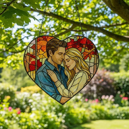 NAZENTI Custom Photo Stained Glass Suncatcher, Gifts for Valentine Birthday Anniversary, Personalized Couple Portrait Window Hanging for Him Husband Wife, Couple Keepsake Heart
