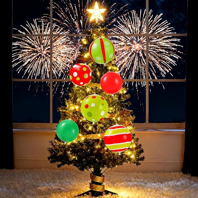 12 Pcs 7.5/9 Inch Large Christmas Inflatable Ball Outdoor Hanging Ornament Blow Up Xmas Inflatable Ornaments PVC Christmas Decoration Ball for Yard Lawns Porch Garden Front Door Holiday Decor