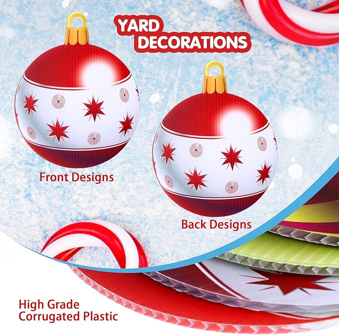 Sumind 10 Pieces Large Christmas Decorations Outdoor Christmas Hanging Ornaments Yard Lawn Signs Round Double Sided Porch Ornaments for Xmas Party Decor(Cartoon Style)