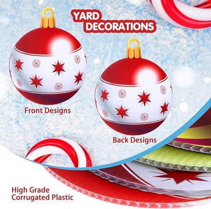 Sumind 10 Pieces Large Christmas Decorations Outdoor Christmas Hanging Ornaments Yard Lawn Signs Round Double Sided Porch Ornaments for Xmas Party Decor(Cartoon Style)