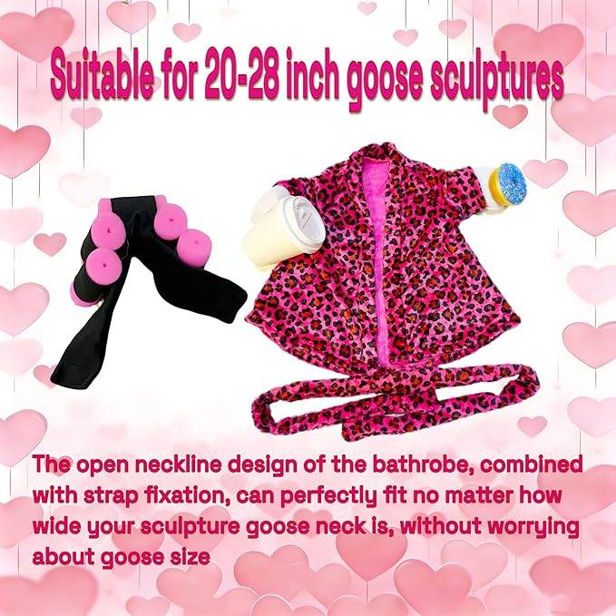 Lady Porch Goose Outfits, Spring Summer Goose Clothes Costume with Pink Leopard Bathrobe for 23/28" Lawn Cement Geese for Garden