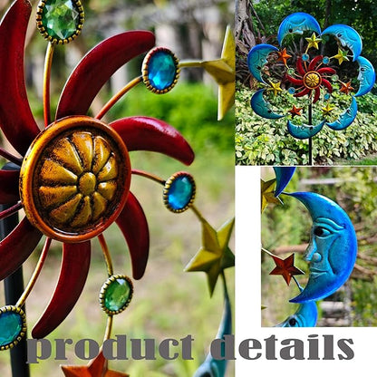 Moon Sun 58-Inch Metal Wind Spinner with Stake for Garden, Yard, Lawn and Patio Decor