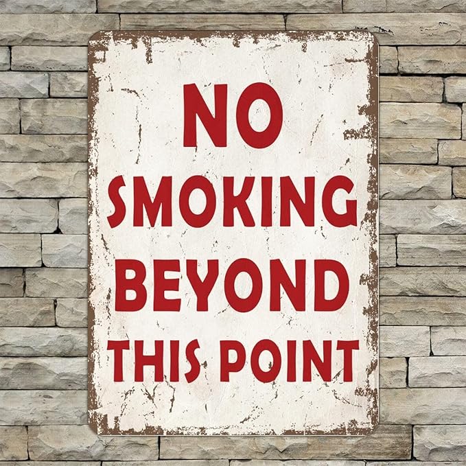 No Smoking Beyond This Point Street Metal Signs Vintage No Rust Safety Man Cave Warning Aluminum Metal Tin Sign for Garden Patio Yard Cafe Pub Home Decor Wall Art Print Poster 12x16 Inch