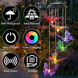 Colorful Solar Butterfly Wind Chimes for Outside Birthday Gifts for Mom Women Changing Waterproof Lights LED Wind Chime Outdoor Decor for Garden Lawn Patio Yard