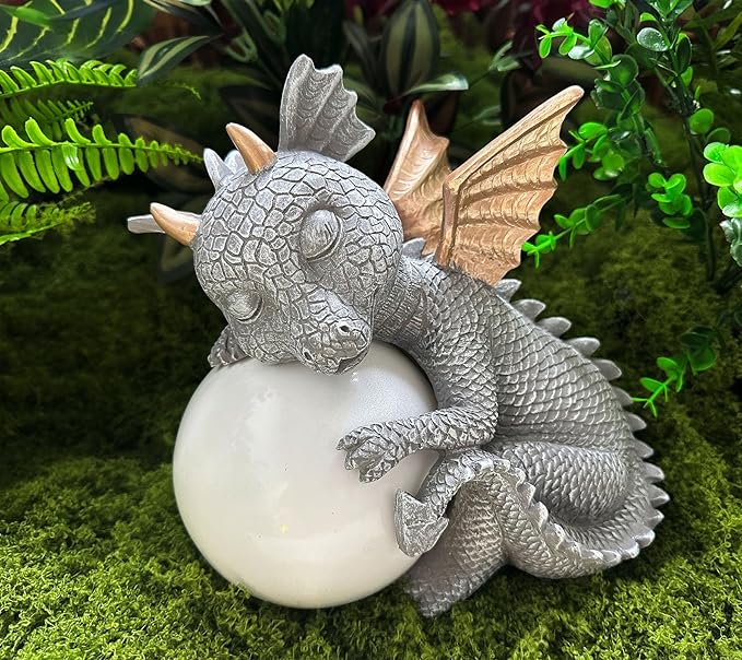 Teaeeno Solar Garden Outdoor Statue Dragon Holding Magic Orb with Solar LED Lights,Garden Dragon Figurines with LED Lights,Lawn Decor Outdoor Statue for Patio, Balcony,Yard Ornament,Yard Art Decor