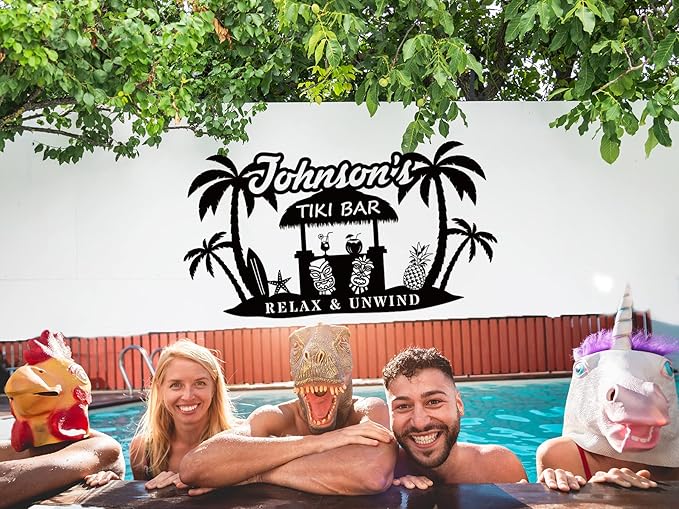 Custom Tiki Bar Sign, Personalized Metal for Backyard, Patio, Tiki Lounge, Beach, Swimming Pool, Party Metal Wall Decor, Rustic Round Engraved Signs Wall Hanging Sign