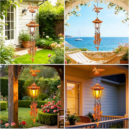Hummingbird Solar Wind Chimes for Outside, Birthday Gifts for Mom Women Grandma Mother's Day Memorial, 34-Inch Windchimes with Wind Spinner, Outdoor Hanging Solar Lights Yard Garden Decor, 2 Pack