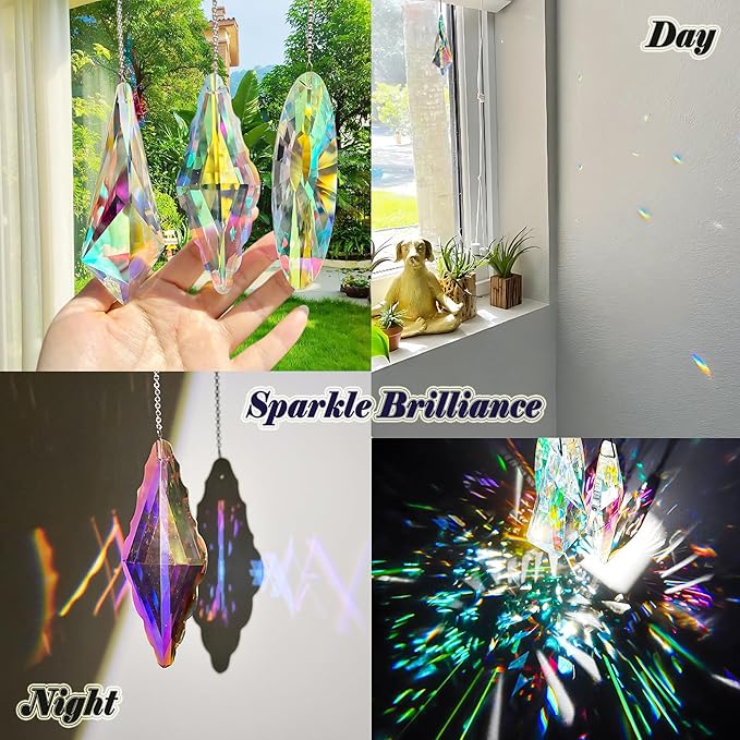 3PCS 5" Large Crystal Sun Catcher Prisms - Hanging Crystals for Window Prisms Suncatcher Indoor Window Rainbow Maker Glass Prism, Perfect for Meditation & Home Decor