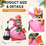 Gerrii Solar Tiki Statue Outdoor Light Decoration Tiki Bar Garden Statues 11'' Resin Waterproof Flamingo Figurines for Garden, Patio, Balcony, Yard, Lawn Ornament