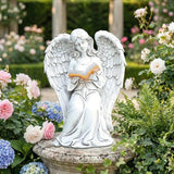 Angel Statue Outdoor Decor, Elegant Angel Garden Statues Reading Book with Solar LED Lights Yard Decorations Lawn Ornaments Figurines Resin Sculpture for Outside, Angel Gardening Gifts