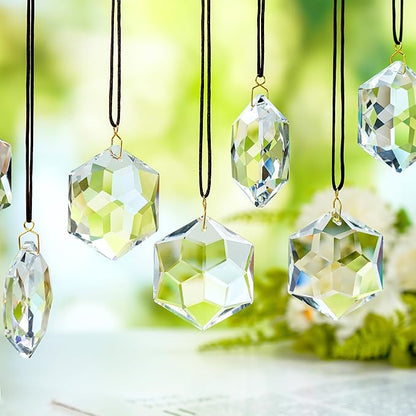 H&D HYALINE & DORA 12 Pack Crystal Sun Catcher Prisms Clear Suncatcher Crystals Indoor Window Hanging Christmas Ornaments Rainbow Maker Prisms for Home Garden Decor(Hexagon)