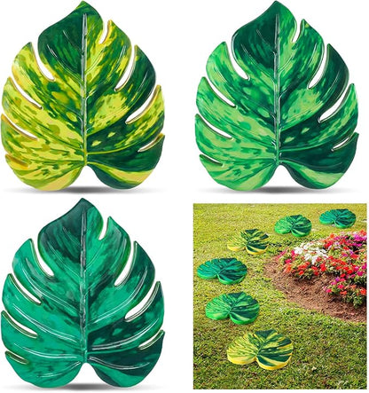 Cinnvoice 3 Pack Stepping Stones Resin Decorative Garden Stepping Stone Garden Decor for Patio, Walkway Sculpture Yard(Monstera Deliciosa,8.4×10 Inches)
