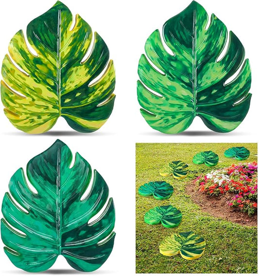Cinnvoice 3 Pack Stepping Stones Resin Decorative Garden Stepping Stone Garden Decor for Patio, Walkway Sculpture Yard(Monstera Deliciosa,8.4×10 Inches)