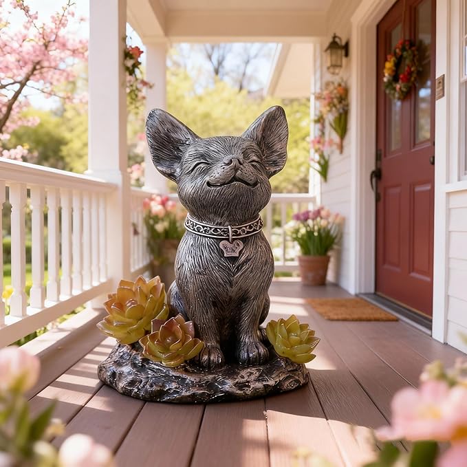 IVCOOLE Solar Dog Statue - Garden Resin Dog Figurine with Solar Lantern & Ourdoor Decorations for Patio Porch Lawn and Yard - Ideal Gift for Dog Lovers, Moms & Grandmas