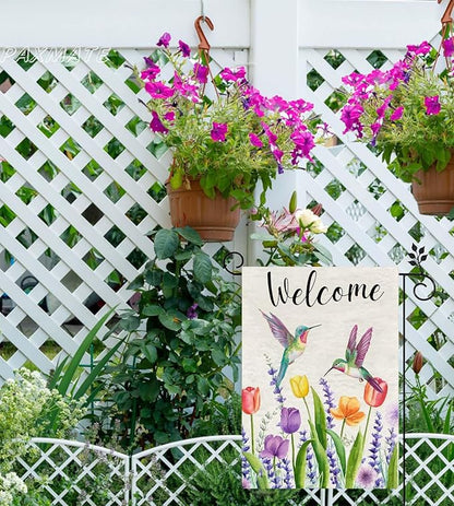 Welcome Hummingbird Spring Flowers Garden Flag 12x18 Inch Double Sided Outside Small Mini Yard Holiday Outdoor Farmhouse Decoration