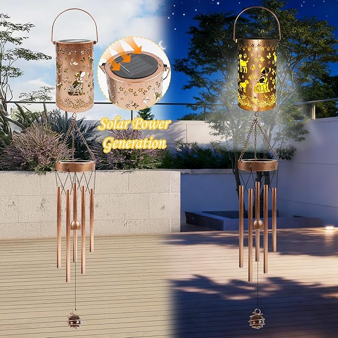 Dog Solar Wind Chimes for Outside, Labrador Retriever Gifts Solar Lantern Windchime, Garden Decorative Hanging Lights for Patio Porch Yard Lawn Decor