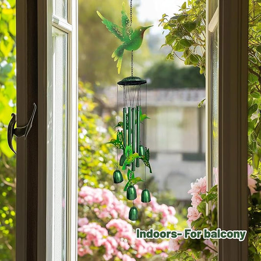 HONGLAND Wind Chimes for Outside,34" Hanging Metal Hummingbird Windchimes Outdoor,Unique Memorial Wind Chimes for Mom/Grandma,Home Decorative Ornaments for Garden, Patio, Yard Decor - Green