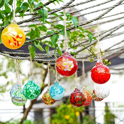 Set of 12 Hand Blown Glass Ball Ornaments Decorative Hanging Ornaments Glass Gazing Balls Witches Balls Decor for Outdoor Patio Garden Window