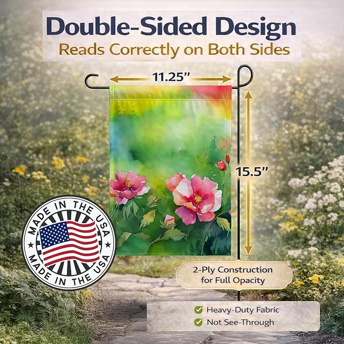 Caroline's Treasures Iowa Wild Prairie Roses in Watercolor Garden Flag Mailbox Flag Decorative Yard Flag Banner Outside Patio Artwork Yard Flower Beds, Garden Size, Multicolor
