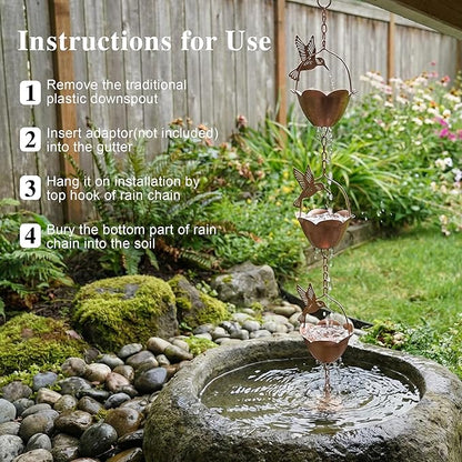 Metal Rain Chain Decoration 7.85FT., Rain Catcher Metal Chain Gutter Downspout 94'' for House Eaves, Garden & Home, Flying Bird and Flower Shape Rain Chains
