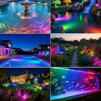 T-SUN Color Changing Pond Lights LED Underwater Fountain Lights with Bluetooth APP Control, IP68 Waterproof Submersible Spotlight for Aquariums, Fish Tanks, Pools, Garden and Yard Ponds (Set of 6)