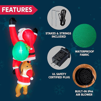 Joiedomi Hanging Christmas Inflatables Outdoor Decoration, Blow Up Climbing Santa with Dog, Christmas Blow Up Yard Decorations with Build-in LED for Xmas Party, Garden, Lawn, Roof Decor