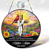 Personalized Cardinal Cross Memorial Stained Glass Suncatcher Christian Sympathy Sun Catcher for Mom Grandparent Religious Catholic Gift Window Hanging Decor Remembrance Day for Loss of Loved One