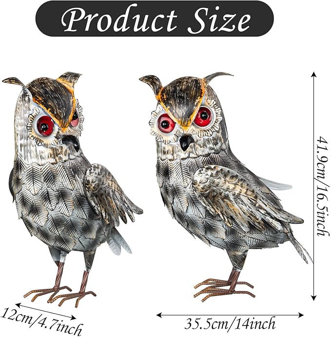Metal Owl Outdoor Statue, Realistic Owl Garden Statue for Yard Home Lawn Patio Outdoor Decoration