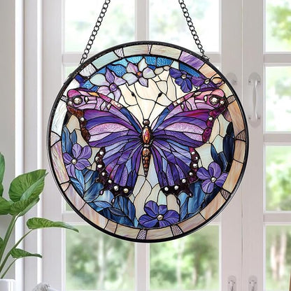 Rngmsi Butterfly Stained Glass Window Hanging Gifts, 7.8″ Sun Catchers for Indoor Window Decor, Decorative Sun Catchers Home Wall Art Gift for Thanksgiving Christmas Wedding Housewarming
