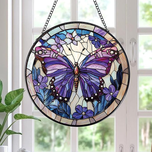 Rngmsi Butterfly Stained Glass Window Hanging Gifts, 7.8″ Sun Catchers for Indoor Window Decor, Decorative Sun Catchers Home Wall Art Gift for Thanksgiving Christmas Wedding Housewarming