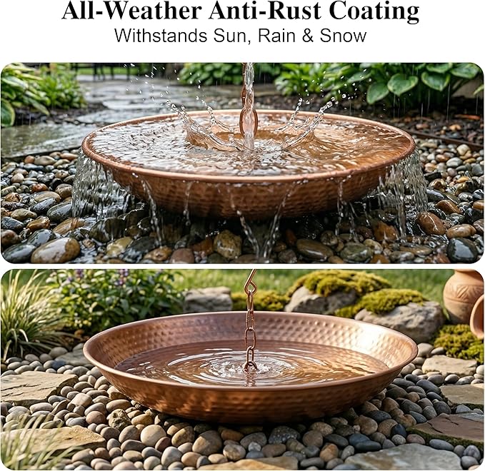 DUSVALLY Rain Chain Anchoring Basin 10.8 inch Water Feature Basin, Garden and Terrace Decoration Rain Chain Basin for Rainwater Collection Roof Drainage Ditch Downspouts, Gold