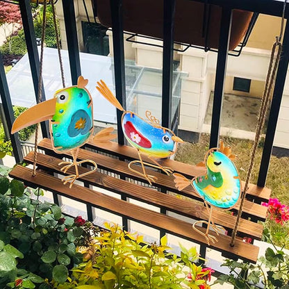 Stained Glass Bird Decor for Home, Metal Garden Decor for Outside, Spring Outdoor Art Decor for Garden, Patio, Porch and Front Yard, Home Blue Bird Figurines Decorations (3 PCS)