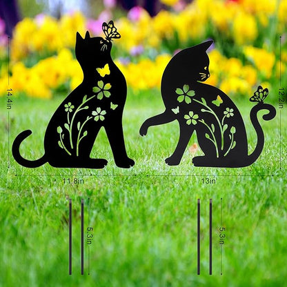 Ouddy Mode 2 Packs Cat Garden Decor for Outside, Cat Gifts for Women/Men/Mom/Grandma, Metal Decorative Garden Stakes for Outdoor Lawn Statues Yard Art
