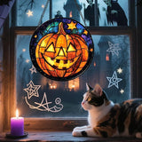 Stained Glass Window Hanging Halloween Horror Golden Pumpkin 11.8" - Suncatcher Door Garden Sunroom Gothic Style Sun Catcher Birthday for Friend Mom Men Woman Nana