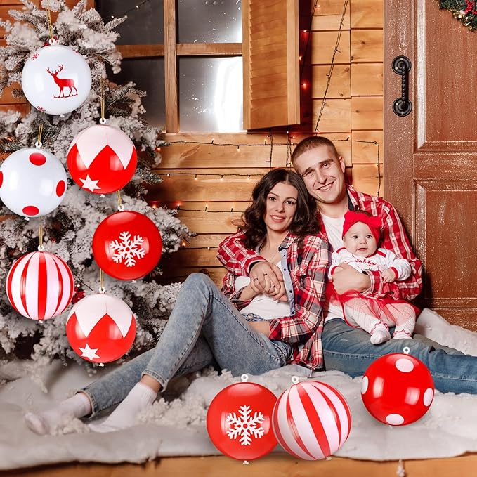 Leyndo 18 Pcs 9 Inch Inflatable Christmas Balls PVC Outdoor Christmas Decorations Xmas Hanging Ball Ornaments for Indoor Outdoor Yard Tree Home Patio Party Festive