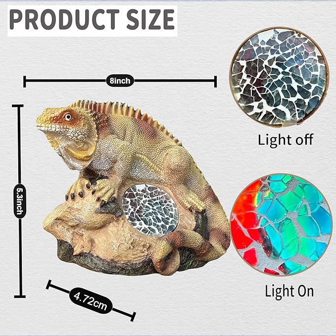 Solar Iguana Lizard Garden Statue Light, Hand-Painted Mosaic Solar Outdoor Decor Light with Dusk to Dawn Sensor, Yard Art Sculpture for Patio Lawn Porch Housewarming Gift