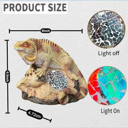 Solar Iguana Lizard Garden Statue Light, Hand-Painted Mosaic Solar Outdoor Decor Light with Dusk to Dawn Sensor, Yard Art Sculpture for Patio Lawn Porch Housewarming Gift