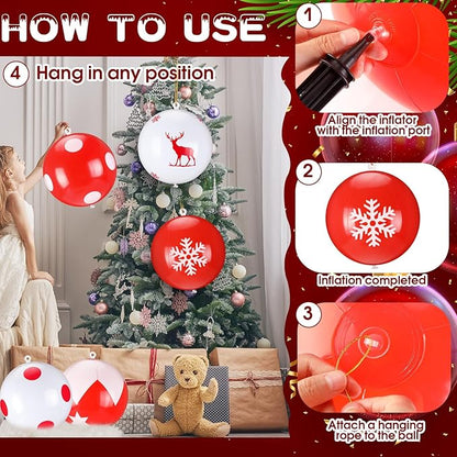 Leyndo 18 Pcs 9 Inch Inflatable Christmas Balls PVC Outdoor Christmas Decorations Xmas Hanging Ball Ornaments for Indoor Outdoor Yard Tree Home Patio Party Festive