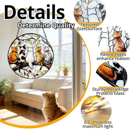 Cat Suncatcher Stained Glass Window Hanging - Cat Lover Gifts for Women Mom Friend Teacher, Birthday Mother's Day Christmas Housewarming Home Decor for Kitchen Living Room Indoor & Garden 7.8 in