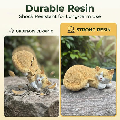 Sleeping Orange Cat Garden Statue – Realistic Resin Outdoor Decor for Patio Lawn Yard – Whimsical Feline Figurine for Home Balcony Porch Ornament – Charming Pet Sculpture Gift for Cat Lovers