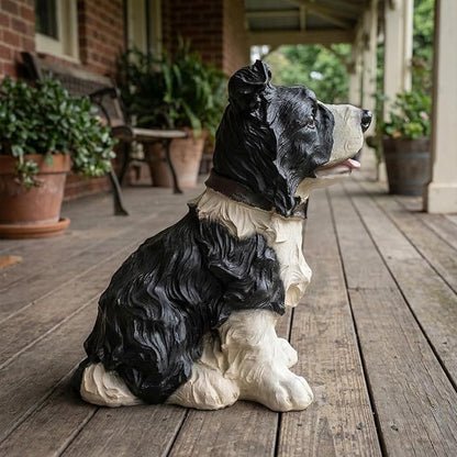 Elenon Dog Garden Statue Decorative for Yard, Black & White Border Collie Figurines Home Lawn Decor, Patio Kitten Tuxedo Statues Pets Memorial Ornament for Dog Lovers