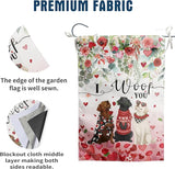 Dog Valentine House Flag 28 x 40 Double Sided Valentines Day Outdoor Decorations White Black Lab Garden Signs Chocolate Labrador Love Heart Yard Banner for Outside