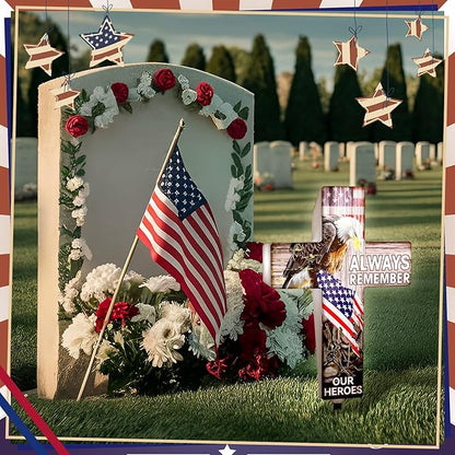 DoubleFill Memorial Day Patriotic Garden Stake Solar Lighted 4th of July Independence Veterans Day Solar Outdoor Yard Decorations Light up Night Cross Stake Decor for 4th of July Outside Patio Yard