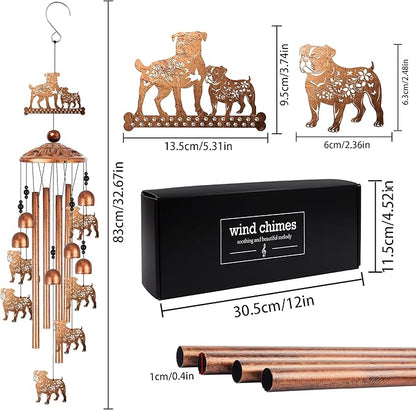 French Bulldog Wind Chimes for Outside, Bulldog Gifts for Women Men Dog Lovers Metal Windchimes Outdoors, Floral Puppy Design Home Garden Patio Yard Decor