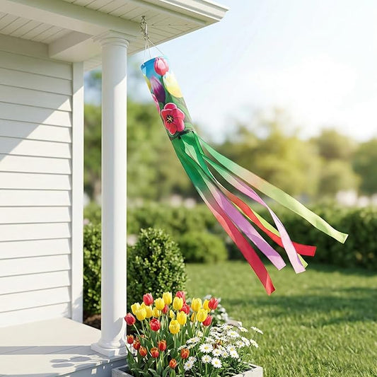 Madrona Brands Spring Tulip Flowers Windsock for Outside 48 Inch | Durable Outdoor Decorative Hanging Wind Sock Flag | Yard, Garden, Patio