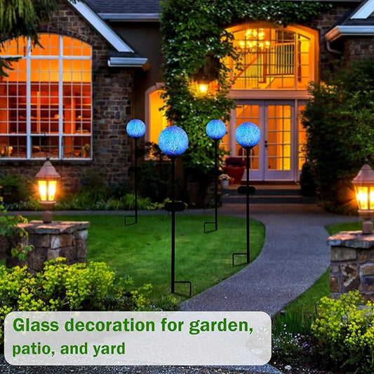 Solar Outdoor Decorative Swirl Solar Garden Stake Glaze Glass LED Garden Globe Lights for Pathway Yard Lawn Decoration Green 1 Pack