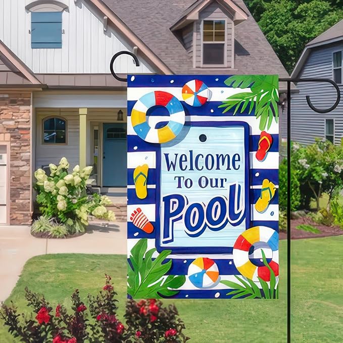 BlissYard Welcome To Our Pool Garden Flag12x18 Inch Double Sided Summer Beach Bar Pub Porch Patio Deck Backyard Poolside Decor Outside Holiday Party Seasonal Farmhouse Banner Outdoor Decor