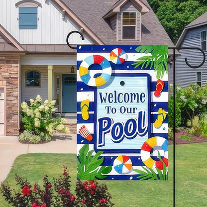 BlissYard Welcome To Our Pool Garden Flag12x18 Inch Double Sided Summer Beach Bar Pub Porch Patio Deck Backyard Poolside Decor Outside Holiday Party Seasonal Farmhouse Banner Outdoor Decor