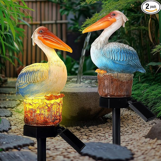 Leinuosen 2 Pack Solar Pelican Statues Outdoor Decorations Garden Sculpture Stake Decor Ocean Bird Art Waterproof Ornaments for Backyard Porch Lawn Walkway Patio Yard